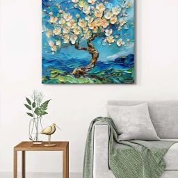 999Store Blue Canvas Blossoming Cherry Tree Wrapped Painting-image-82