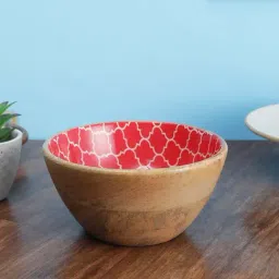 VarEesha Moroccan Red Beige & Red Mango Wood Serving Bowl (600 ml) - Set of 1-19