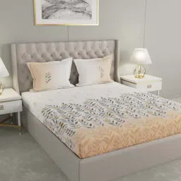 GMF White & Peach Cotton 144 TC Bed Sheet Set-picture-47