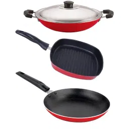 Nirlon Non-Stick Red Aluminium Kitchen Cooking Utensils Set with Bakelite set of 3 Pieces - (2.6mm)-12