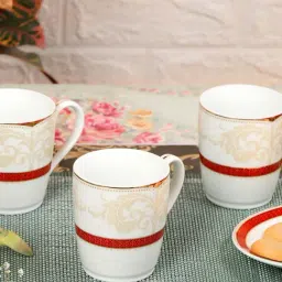 NORITAKE Hearth Off-White & Red Porcelain Queen's Fountain Coffee Mug (0.295 L) - Set of 6-0