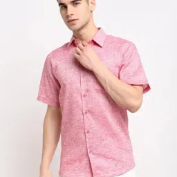 Jainish Red Cotton Regular Fit Self Pattern Shirt-15