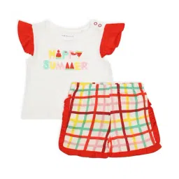 MiArcus Kids White & Red Printed T-Shirt with Shorts-6