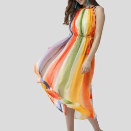 StyleStone Multicolor Striped Fit & Flare Dress-image-96