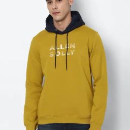 Allen Solly Mustard Cotton Regular Fit Printed Hooded SweatShirt-image-7