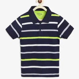 Campana Boys Navy & Green Cotton Striped Polo T-Shirt-21