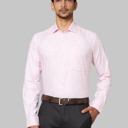 Park Avenue Light Pink Slim Fit Check Cotton Shirt-image-54