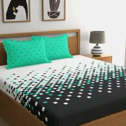 My Room Geometric Multicolor 140 TC Cotton Fitted King Bed Sheet with 2 Pillow Covers-27