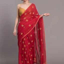 Suta Red Cotton Polka Dots Saree Without Blouse-image-23