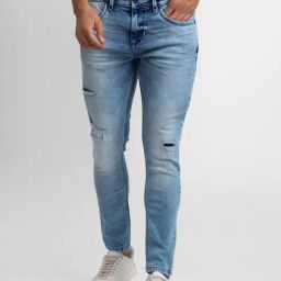 Spykar Blue Cotton Slim Fit Distressed Jeans-image-53