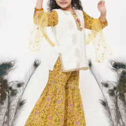 Little Bansi White & Yellow Embellished 1 Kurta, 1 Sharara & 1 Dupatta-image-43