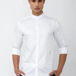 V Dot White Cotton Slim Fit Shirt-image-88
