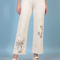 Crimsoune Club Beige Cotton Embroidery Jeans-image-81