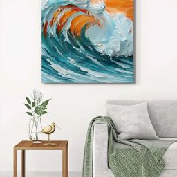 999Store Multicolor Canvas Ocean Wave Wrapped Painting-86
