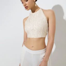 Vark by Westside Off-White Floral Embroidered Halter-Neck Top-image-30
