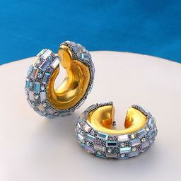 DressBerry Gold-Plated Artificial Stones Studded Circular Shaped Ear Cuffs-9