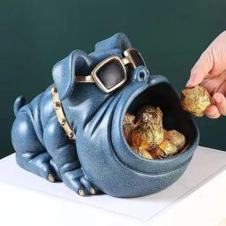 Smokey Cocktail Blue Resin Abstract Open Mouth Bulldog Figurine-image-74