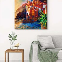 999Store Multicolor Canvas Seaside Village Wrapped Painting-83