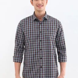 Allen Solly Brown Cotton Slim Fit Checks Shirt-image-81