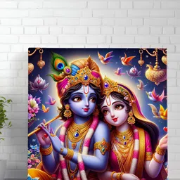 Livin'luxe Blue & Pink Radha Krishna Religious Canvas Wall Art-image-48