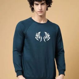 Rigo Teal Boxy Fit Graphic Print Oversized Sweatshirt-11