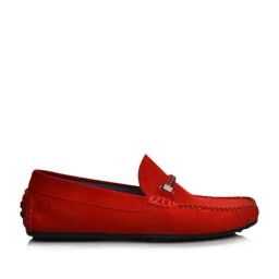 Language Shoes Men's Alfred Driver Red Loafers-image-81