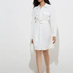 Wardrobe by Westside Ivory Solid Shirt Dress with Belt-image-81