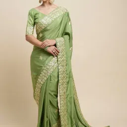 Saree Mall Green Embellished Saree With Unstitched Blouse-picture-19