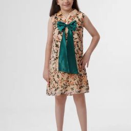 Kate & Oscar Girls Beige Printed Dress-image-41