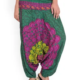Exotic India Women Floral Printed Harem Trousers for Women with Elastic Waist-image-6