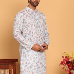 Anouk Blue Floral Printed Mandarin Collar Cotton Kurta-image-22
