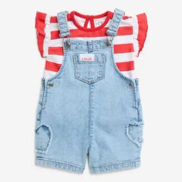 HOP Baby by Westside Red Cotton T-Shirt and Dungaree Set-image-72