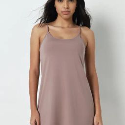 Wunderlove by Westside Solid Mauve Slip-On Cotton Blend Slip Dress-image-42