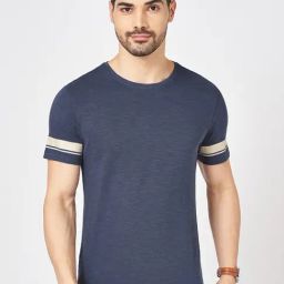 Urban Ranger By Pantaloons Blue Cotton Slim Fit Texture T-Shirt-image-22