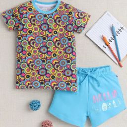 Bumzee Multi Cotton Graphic T-Shirt With Short for Girls-image-22