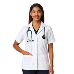 Uniformer S Size Half Sleeves Lab Coat White Cotton & Polyester Blend Anti-Wrinkle Durable & Comfortable for Women-picture-46