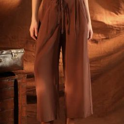 Kazo Brown Rayon Solid Mid Rise Trousers-picture-32