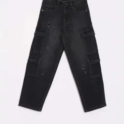 Allen Solly Kids Black Distressed Relaxed Fit Jeans-picture-48