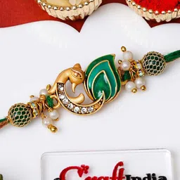 eCraftIndia Artfificial Stones Studded And Beaded Peacock Feather Rakhi-image-51