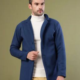 Rigo Ink Blue Cotton Regular fit Coat-image-39