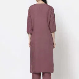 DART STUDIO Mauve Linen Embroidered Straight Kurta image 2