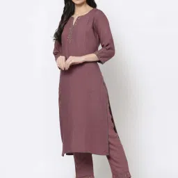 DART STUDIO Mauve Linen Embroidered Straight Kurta image 3