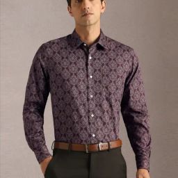Louis Philippe Maroon Cotton Regular Fit Printed Shirt-image-46