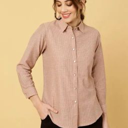 Jaipur Kurti Peach Chequered Shirt-image-8