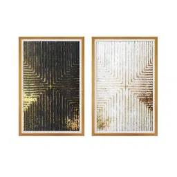 999Store Gold & Black Stripe Pattern Printed Canvas Paintings - Set of 2 image 2