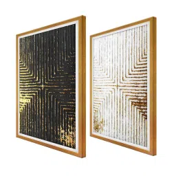 999Store Gold & Black Stripe Pattern Printed Canvas Paintings - Set of 2 image 3