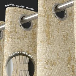 Urban Space Beige Jaquard Texture Door Blackout Curtains with Tieback - Set of 2 (7 ft) image 5