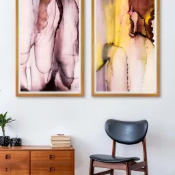 999Store Pink & Yellow Abstract Printed Canvas Paintings - Set of 2 image 1