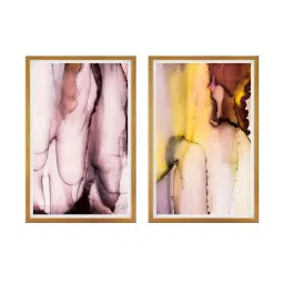 999Store Pink & Yellow Abstract Printed Canvas Paintings - Set of 2 image 2