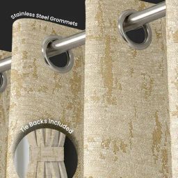 Urban Space Beige Jaquard Texture Window Blackout Curtains with Tieback- Set of 2 (5 ft) image 5